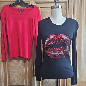 INC International Concepts Black And Red Long Sleeve Tees NWT Size XS
